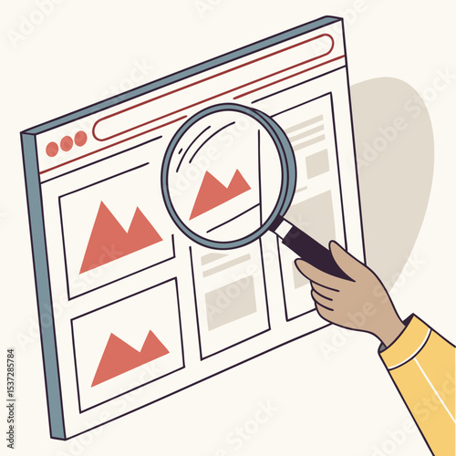 magnifying glass in hand on red background