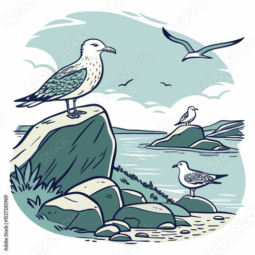 seagulls on the sea