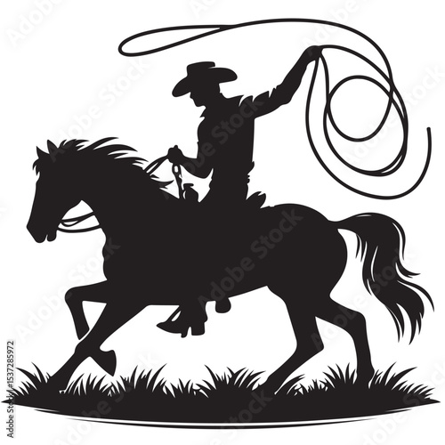 Cowboy Riding Horse with Lasso Silhouette