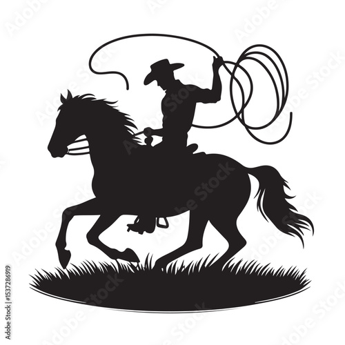 Cowboy Riding Horse with Lasso Silhouette