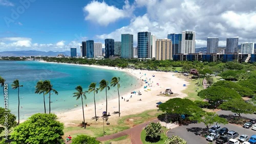 Ala Moana Beach Park with Pink Tree