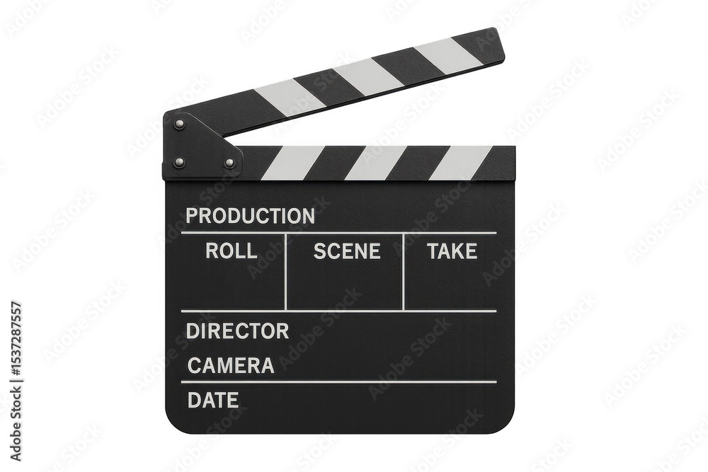 Obraz premium Opened film clapperboard lying on transparent surface, indicating creative filmmaking process and cinematic storytelling beginnings