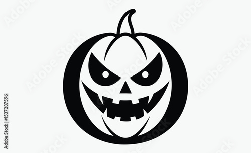 Halloween pumpkin face, Simple Halloween scary pumpkin with funny face in flat style 