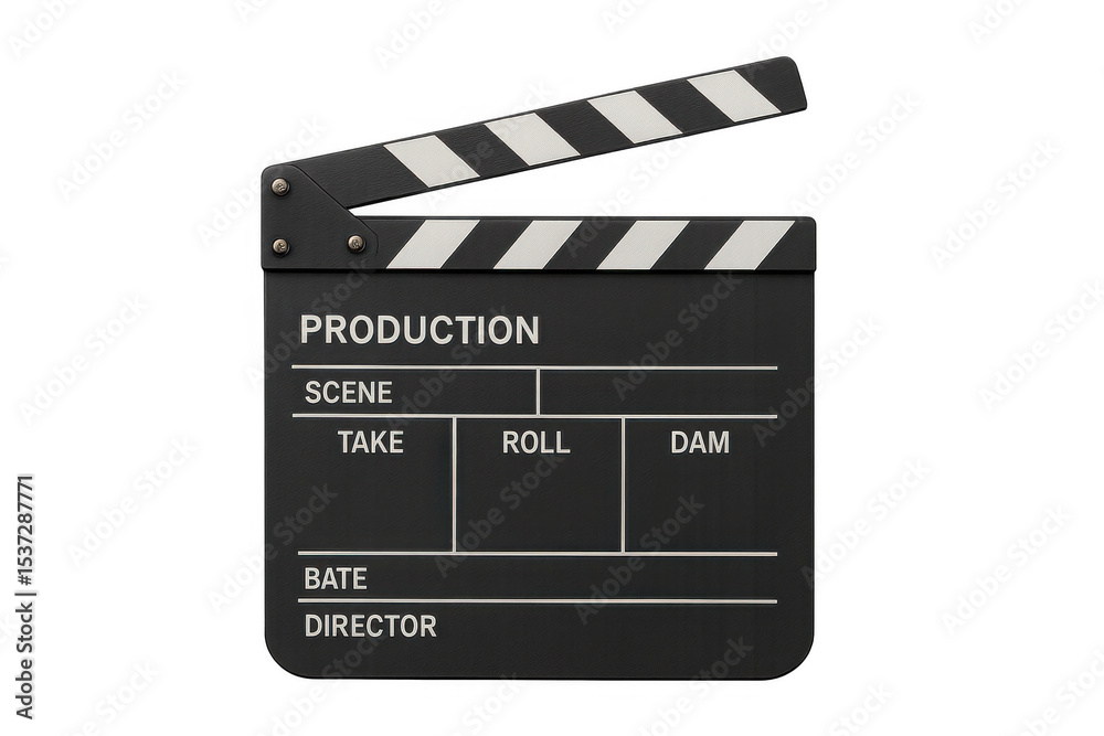 Obraz premium Open movie clapperboard on transparent background, ready for compositing into video projects or film-related designs