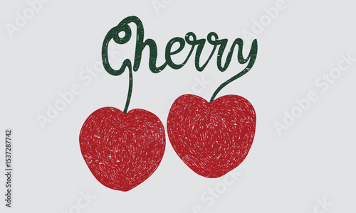 Cherry fruit print. Cherry love. Organic food artwork for for t-shirt.