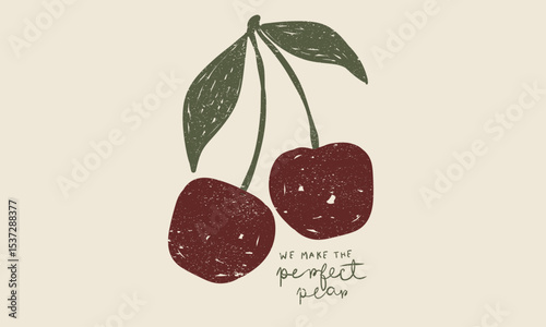 We make the perfect pear. Cherry fruit print. Cherry love. Organic food artwork for for t-shirt.