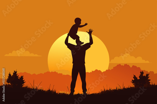 Silhouette of a young man with a ball, a runner at sunset, enjoying the freedom and beauty of nature under the vast sky