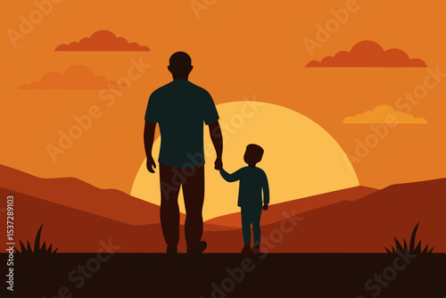 Sunset silhouette of a loving couple walking on the beach