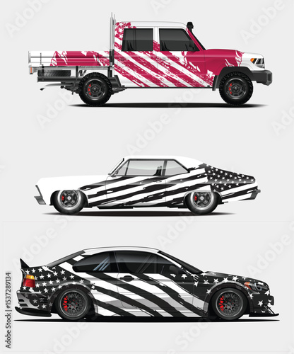 Three Unique Car Wraps with American Flag Design