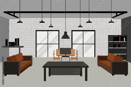 Modern office interior with ergonomic chairs, sleek desks, and a large meeting table, ideal for business and productive work