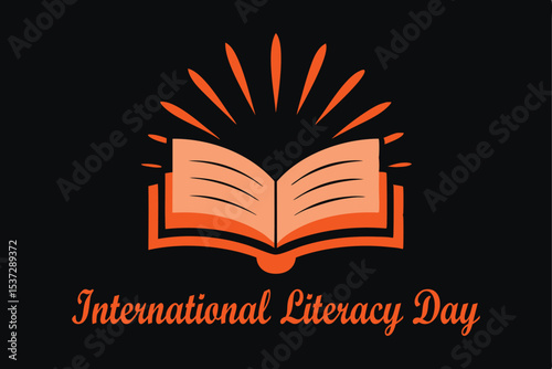  International Literacy Day Vector Art – Glowing Book Radiating Alphabet Letters in Minimal Style.
