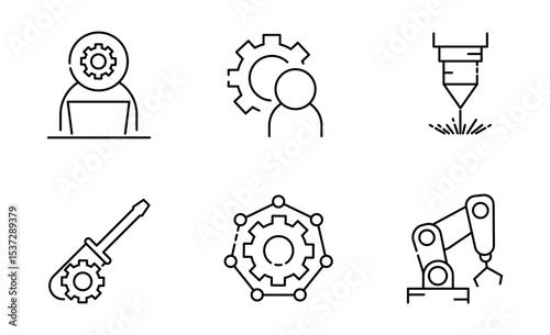 Set of Engineering icon, manufacturing Symbol Outline icon, Editable Stroke