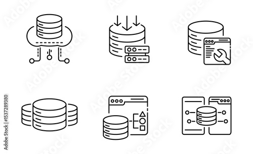 Set of Database and Server icon, Cloud computing Symbol Outline icon, Editable Stroke