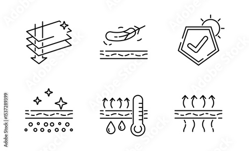 Set of Skin Protection or Beauty icon, Protection, Brightness, Light, Breathable Symbol Outline icon, Editable Stroke