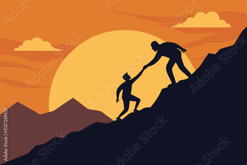 Silhouette of a woman running on a mountain at sunset