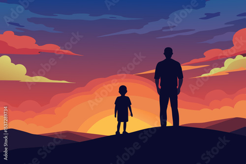 Silhouette of a loving couple walking on the beach at sunset, a serene nature landscape