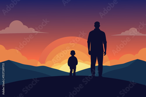 Romantic couple hiking on a mountain at sunset