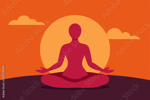 Lotus pose woman silhouette for yoga and meditation illustration