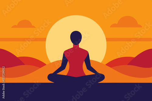 Silhouette of a woman in a lotus pose meditating on the beach at sunset, a perfect illustration of health and relaxation
