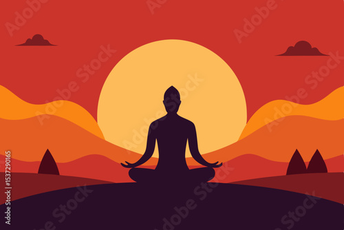 A silhouette of a woman meditating in a yoga lotus pose on the beach at sunset, embodying peace and relaxation