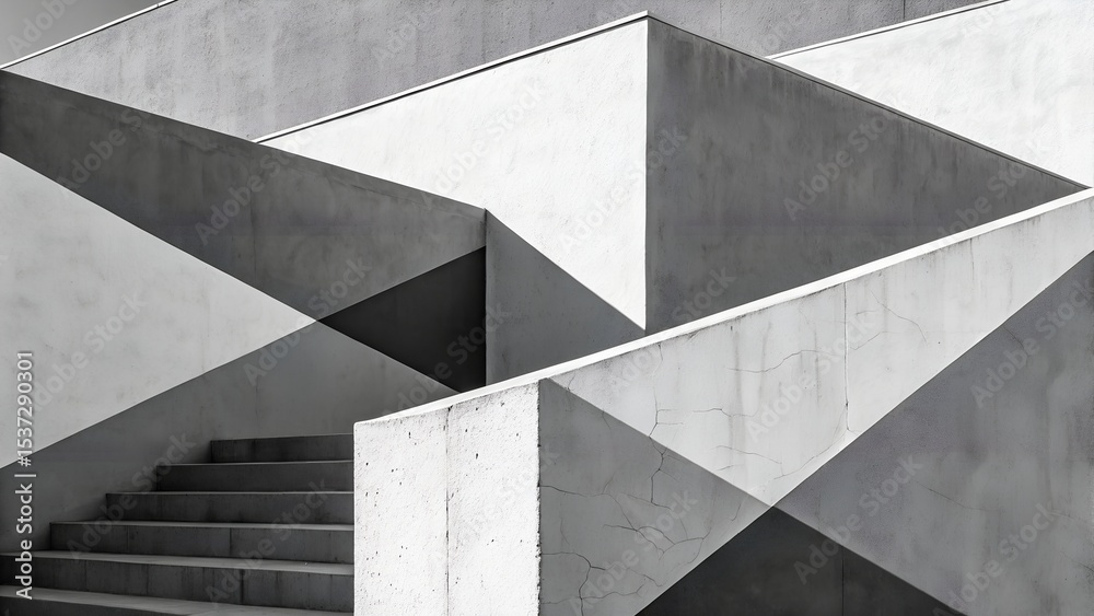 Fototapeta premium Grayscale Abstract Geometric Composition – Intersecting Planes and Shadows in Minimal Modern Design