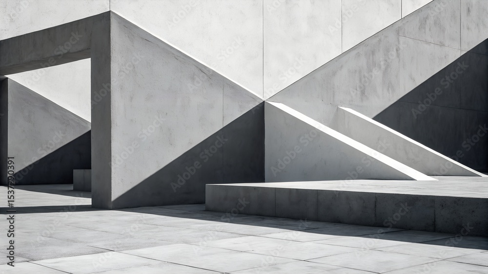 Fototapeta premium Grayscale Abstract Geometric Composition – Intersecting Planes and Shadows in Minimal Modern Design