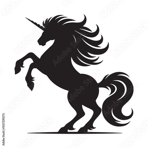 Unicorn silhouette vector illustration. Black magic unicorn on white background. Fairy horse animal.