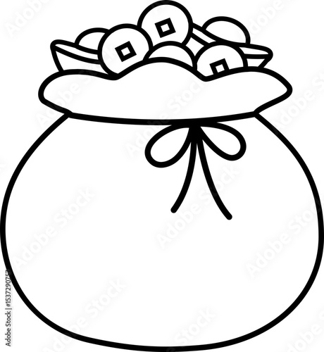 Chinese new year Lucky Money Bag Thick line Vector.
Chinese Money Pocket Black outline art.
Traditional Wealth Pouch Illustration for Lunar New Year.
Transparent background. SVG file.