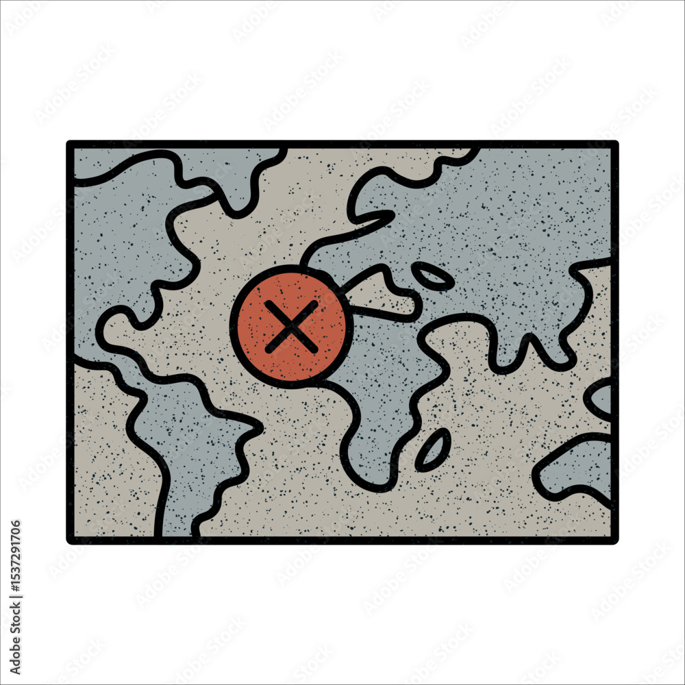 Obraz premium Map highlighting a location with an X mark