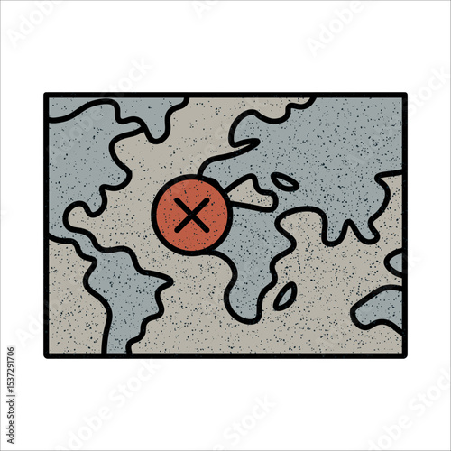 Map highlighting a location with an X mark