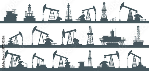 Collection of Oil Pump Jack and Drilling Rig Silhouettes