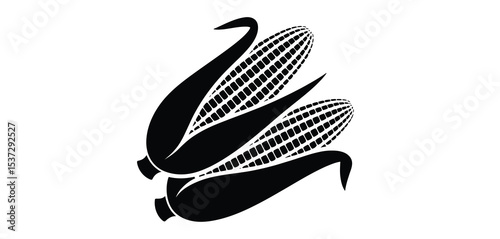 Stylized Black and White Corn on the Cob Illustration