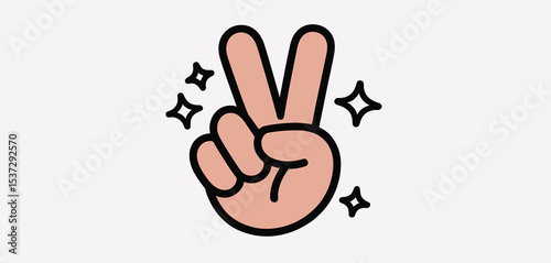 Cartoon Hand Gesture Peace Sign Two Fingers Up Sparkling