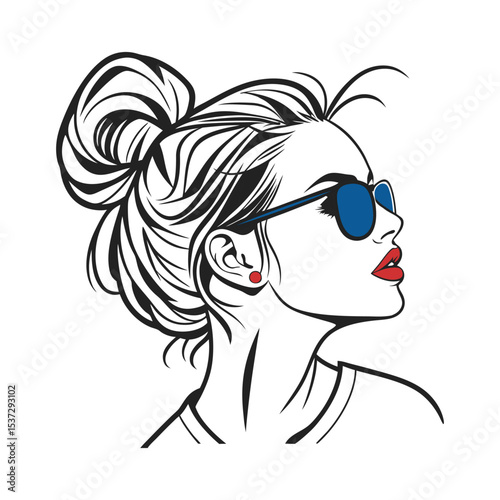A stylish and charming image of a woman wearing sunglasses, vector illustration