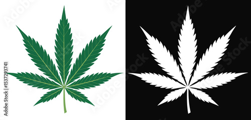 Cannabis Leaf Illustration Green and White Variations