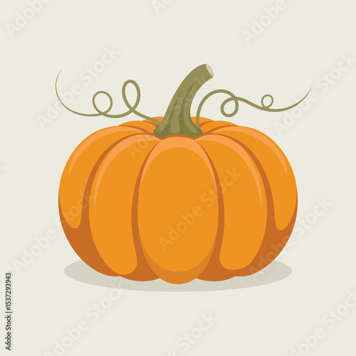 Single Orange Pumpkin with Stem and Vine Illustration