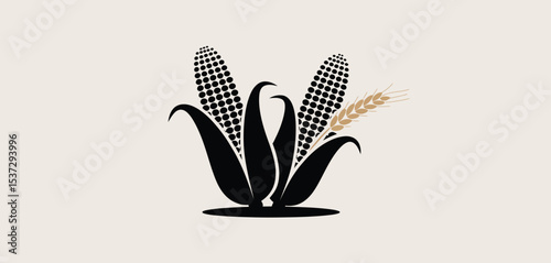 Stylized Corn and Wheat Graphic Design Element