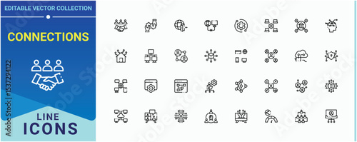 Connections icon set. Contain linear sign connect, net, network, internet. Networking vector line icon set. Modern vector UI icons. Pixel perfect. Editable stroke.