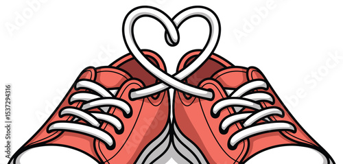 Cute Red Sneakers with Shoelaces Tied in a Heart Shape
