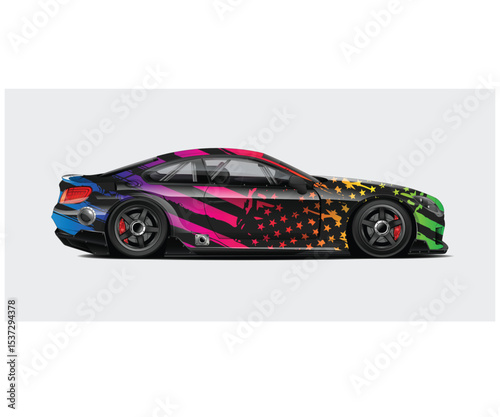 Colorful Abstract Race Car Design with American Flag Elements