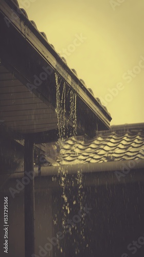 Rain dripping from roof gutter