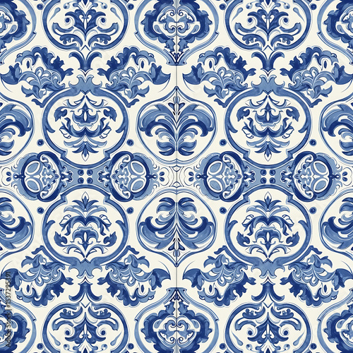 Elegant blue and white floral pattern seamless design for wallpaper and textile background