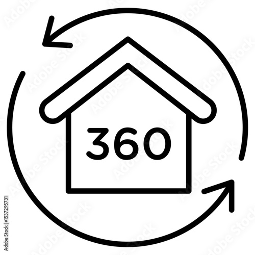360 degree house icon Thin line vector design