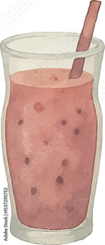 Bright pink smoothie in a glass jar with a straw, blended from berries like strawberries and blueberries, delivering a sweet, antioxidant-rich, and refreshing healthy beverage