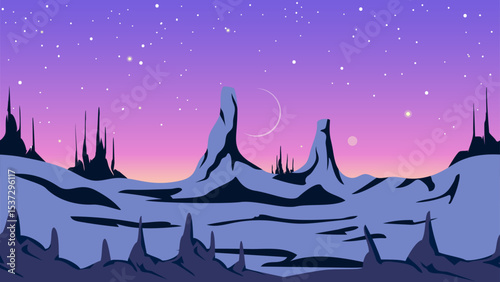 Alien fantastic landscape, seamless space background, for game design.