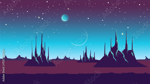 Alien fantastic landscape, seamless space background, for game design.