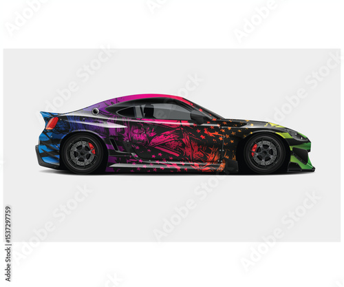 Colorful Abstract Design Wrap for Sports Coupe Car