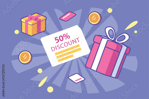 50% discount offer with gift boxes and credit cards