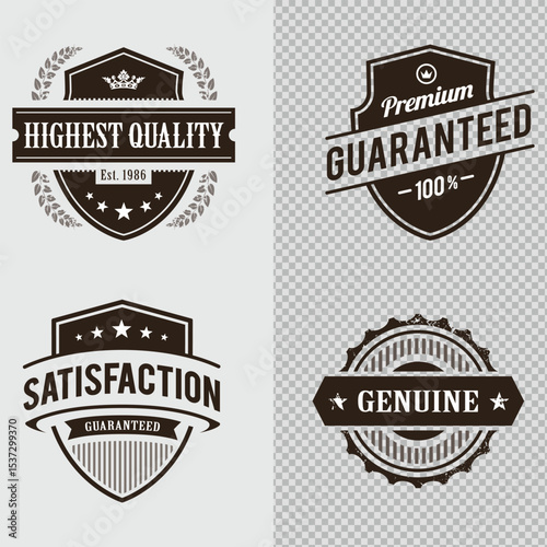 Quality Assurance & Approval Badges Set  Guarantee, Satisfaction, and Verified Stamps Collection
