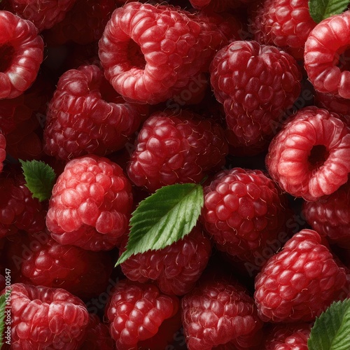Fresh and juicy raspberries fill the frame, highlighting their rich color and texture perfect for use as a wallpaper background SEAMLESS PATTERN photo